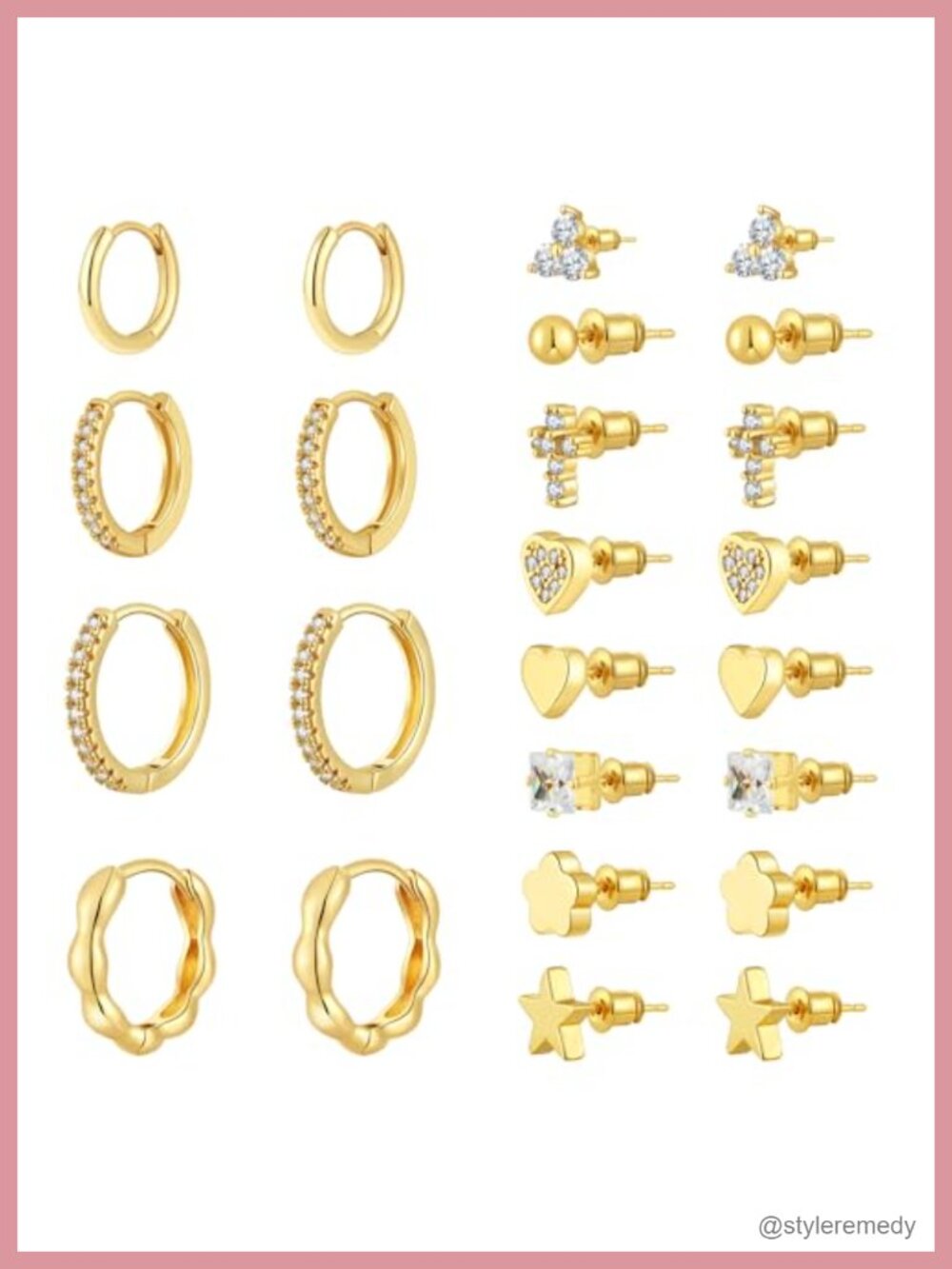 14K Gold Plated Hoop Earrings Set 12 Styles Hypoallergenic Lightweight Women